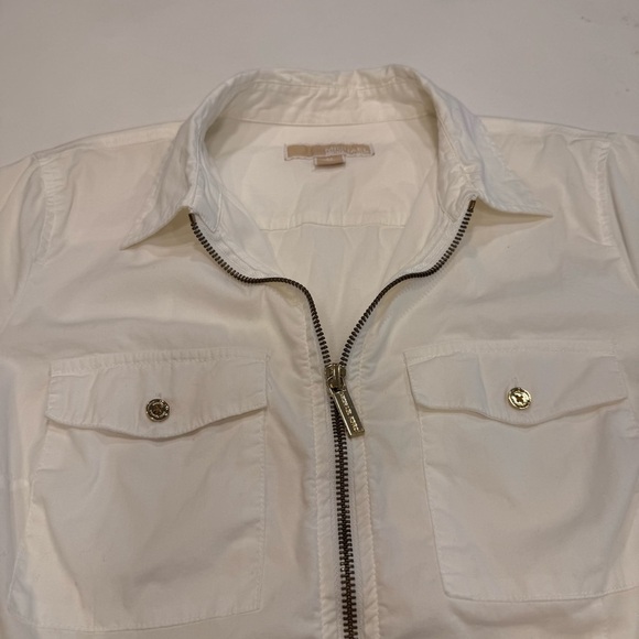 Michael Kors white full zip collared long sleeve top small stretch cotton Sz M - Picture 10 of 11